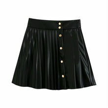 Load image into Gallery viewer, solid pu leather skirt high waist buttons sexy mini pleated