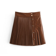 Load image into Gallery viewer, solid pu leather skirt high waist buttons sexy mini pleated