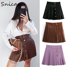 Load image into Gallery viewer, solid pu leather skirt high waist buttons sexy mini pleated