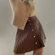 Load image into Gallery viewer, solid pu leather skirt high waist buttons sexy mini pleated