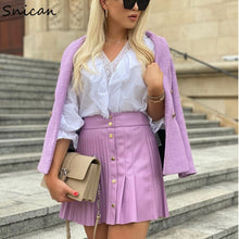Load image into Gallery viewer, solid pu leather skirt high waist buttons sexy mini pleated
