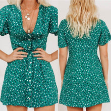 Load image into Gallery viewer, spring autumn ruffle sleeve V neck button green chiffon short sleeve - Sophornlilly