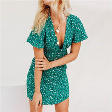 Load image into Gallery viewer, spring autumn ruffle sleeve V neck button green chiffon short sleeve - Sophornlilly