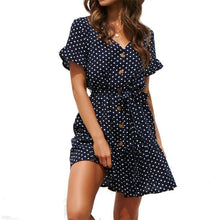Load image into Gallery viewer, spring new sexy polka dot V neck button lace black white dress vintage - Sophornlilly