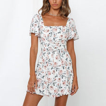 Load image into Gallery viewer, summer short sleeved square collar white floral dress traff style za - Sophornlilly