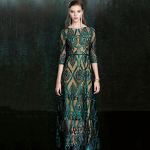 Load image into Gallery viewer, New Banquet Elegant Green Evening Dress Vintage Sequins