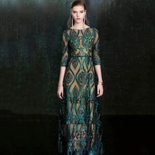 Load image into Gallery viewer, New Banquet Elegant Green Evening Dress Vintage Sequins