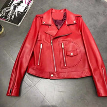 Load image into Gallery viewer, women's coat genuine leather fashion turn down collar