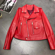 Load image into Gallery viewer, women's coat genuine leather fashion turn down collar